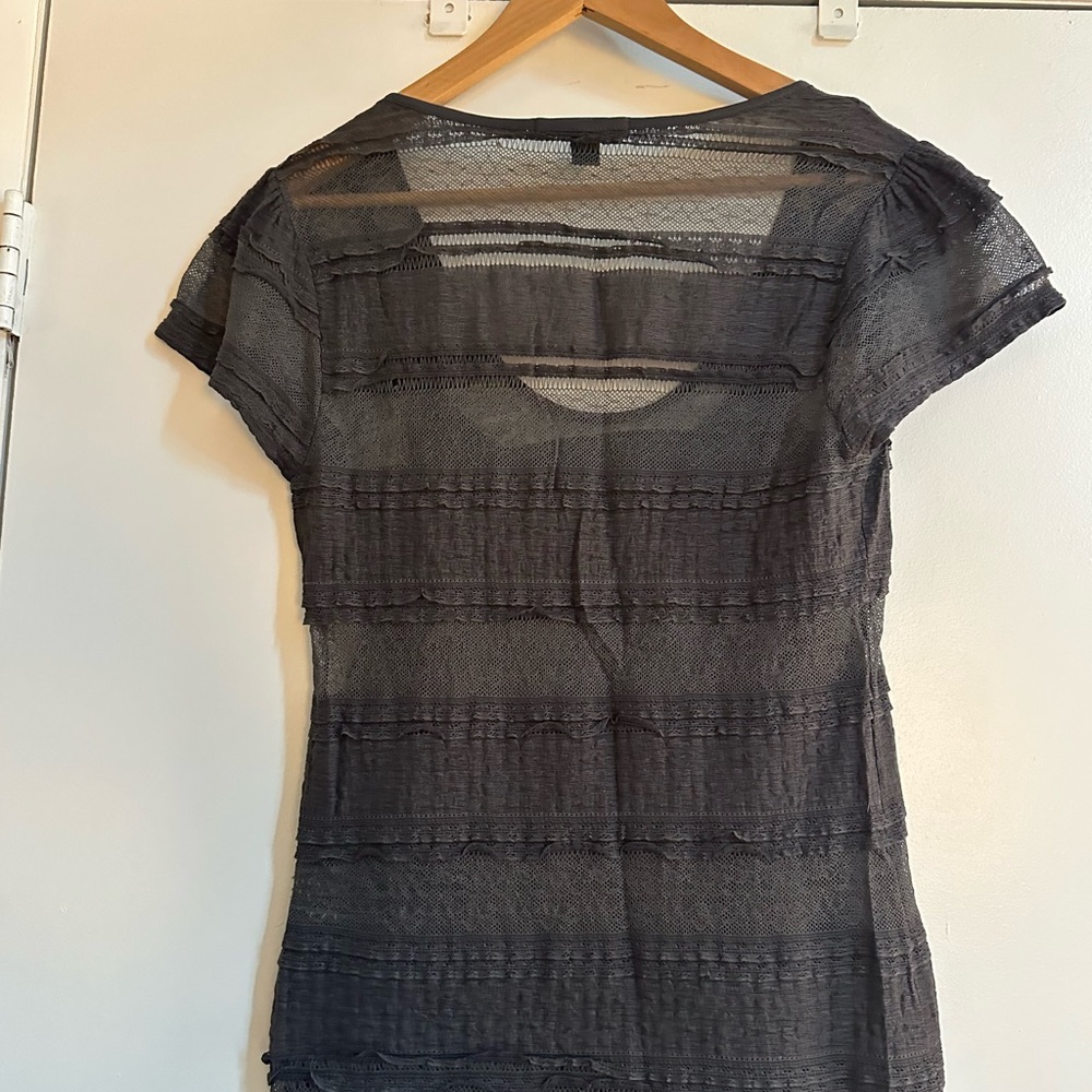 Banana Republic Gray Sheer Lace Short Sleeve Top